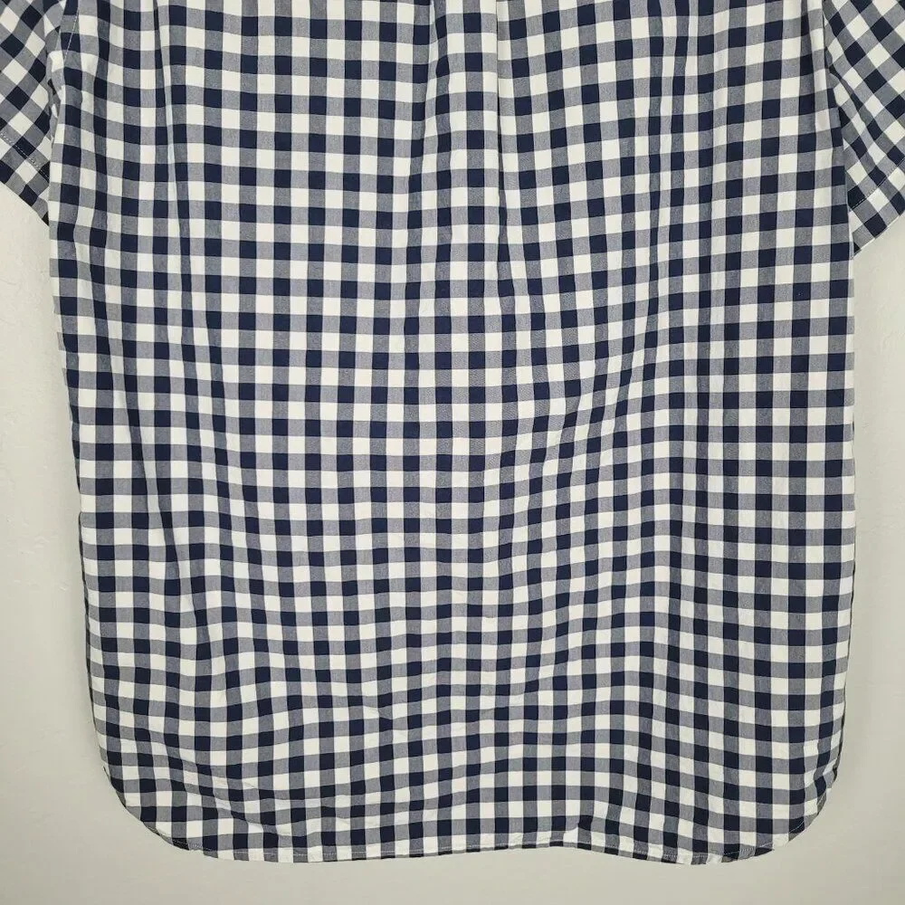 J. Crew Button Down Shirt Short Sleeve Classic Cotton Gingham Blue White Size L